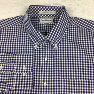 Paul Fredrick Dress Shirt Mens 17.5-33 Blue/White/Red Checks NWT!